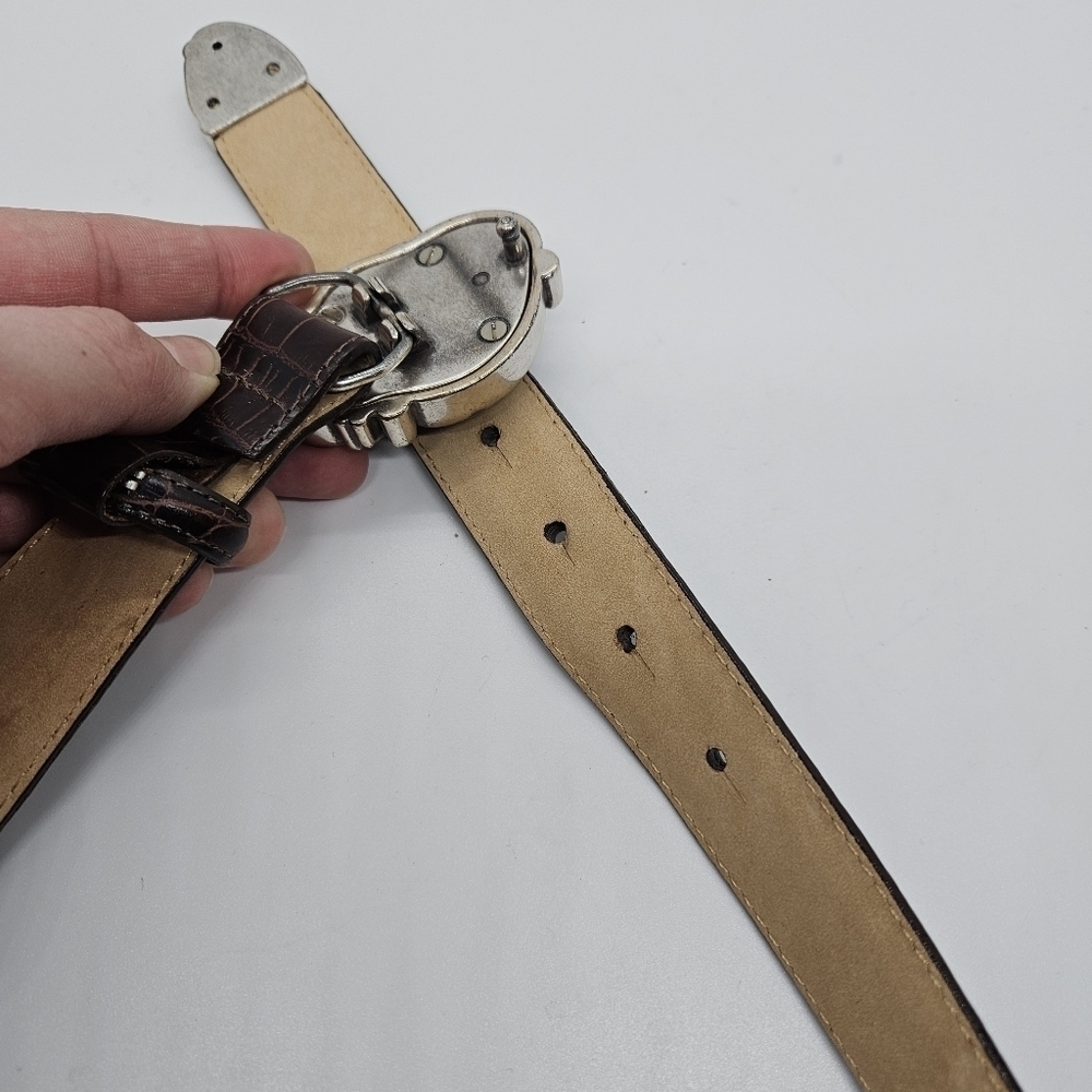 Brighton brown croc embossed belt with decorative silver tone buckle medium - Picture 5 of 6